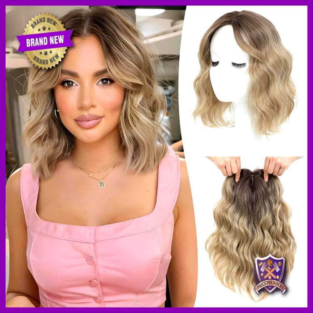 Short Wavy Hair Topper Lightweight Breathable Synthetic Hairpiece for Thinning